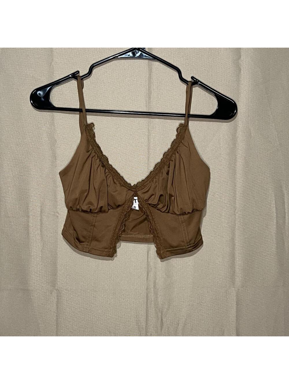 brown spaghetti strap crop top